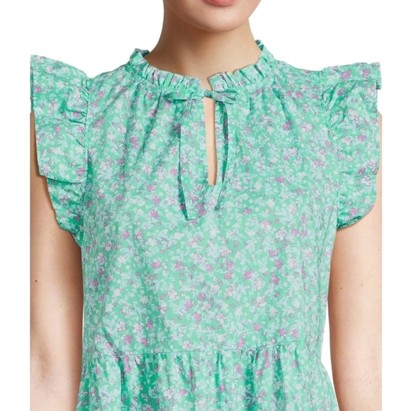 POPLIN Tiered Ruffled Jade Floral Print SUMMER Breeze DRESS Large 12/14 COTTON - Picture 5 of 5